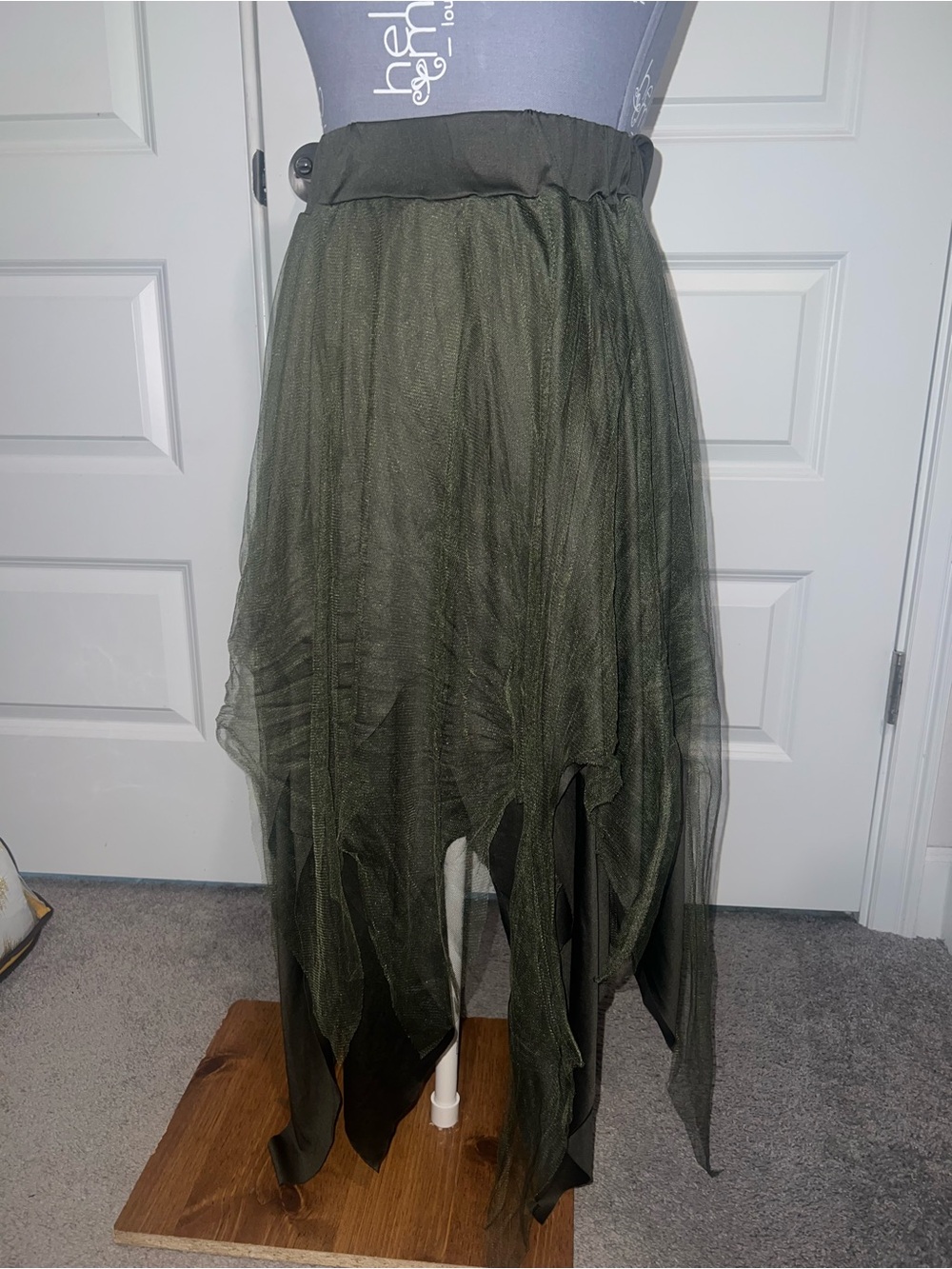 Olive Green Layered Tulle Midi Skirt - Picture 2 of 3